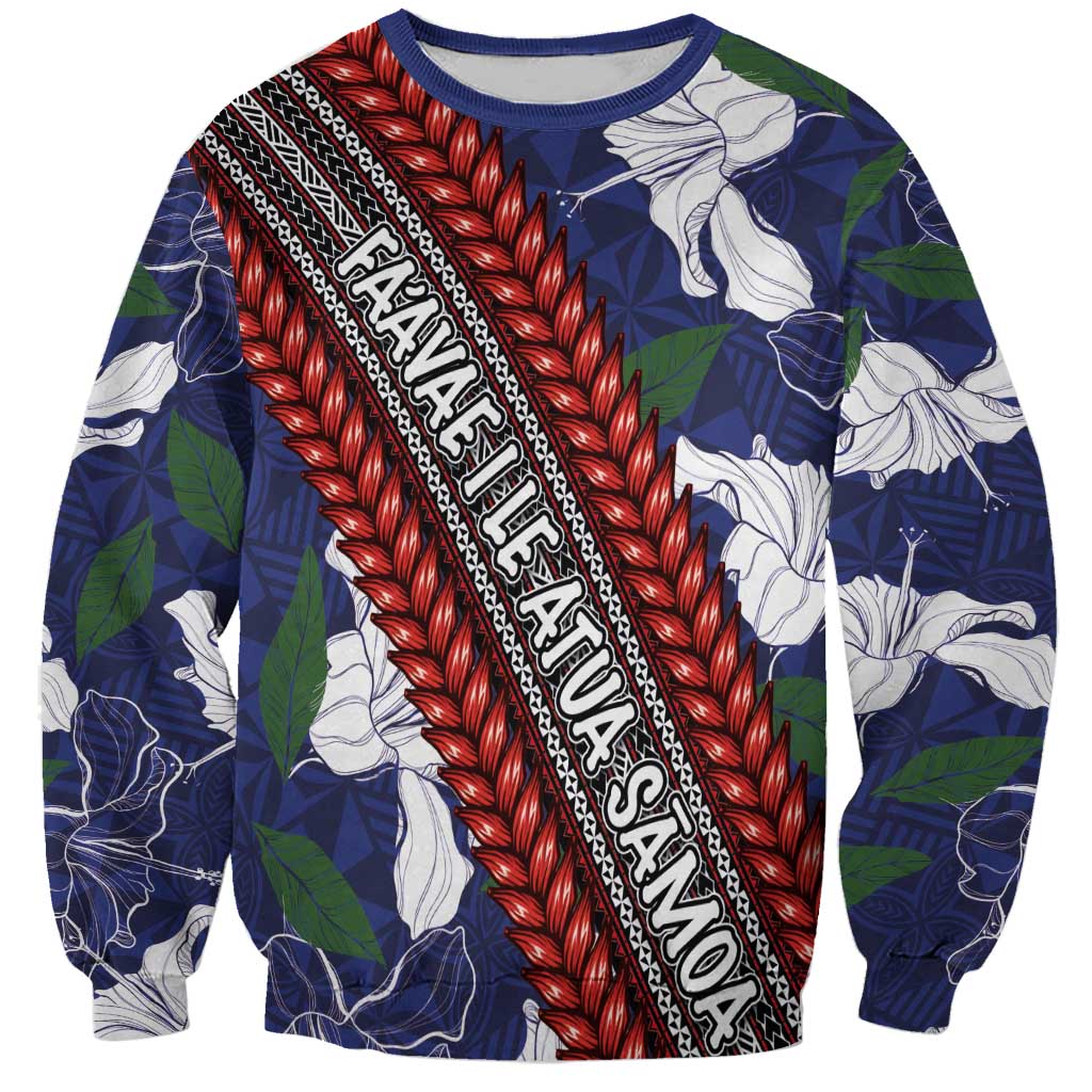 Samoan Culture Sweatshirt Hibiscus and Ula Fala with Tapa Pattern Blue Color LT03 Unisex Blue - Polynesian Pride
