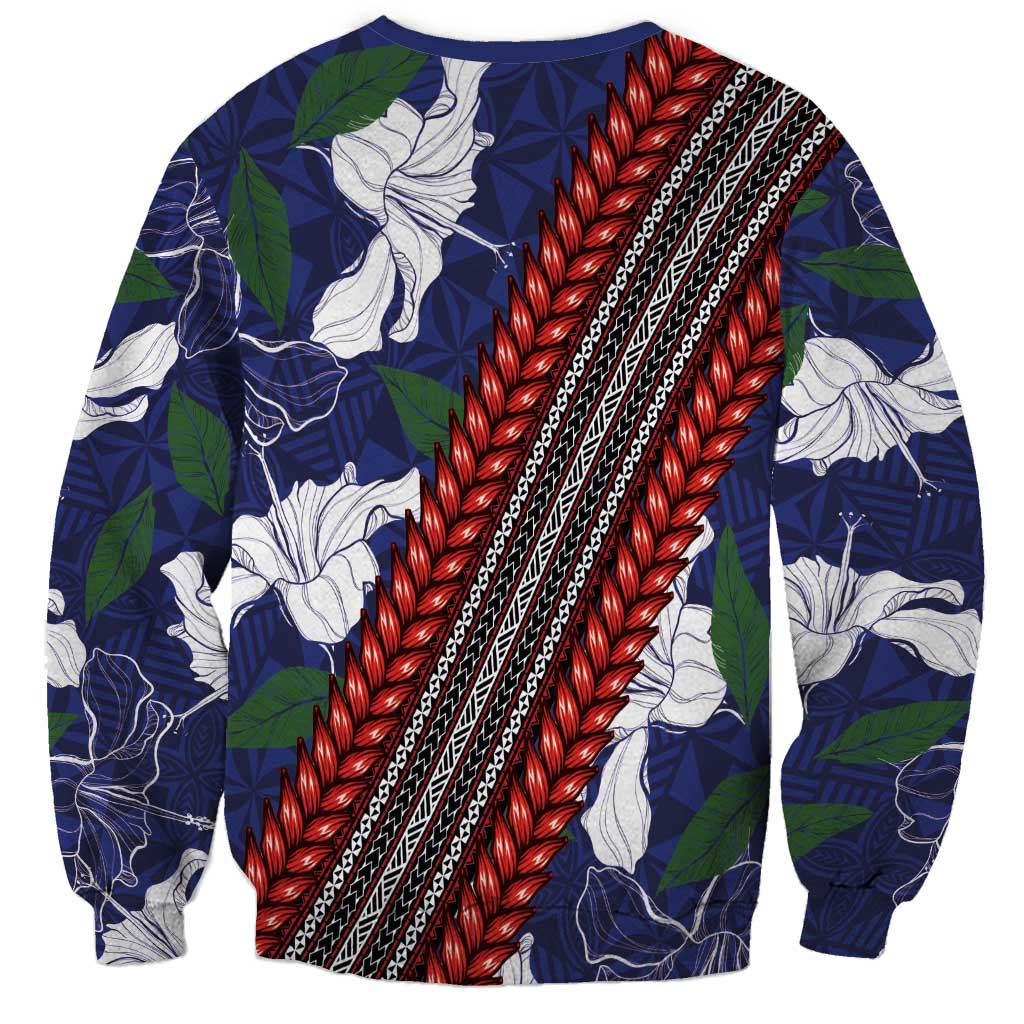 Samoan Culture Sweatshirt Hibiscus and Ula Fala with Tapa Pattern Blue Color LT03 - Polynesian Pride
