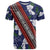 Samoan Culture T Shirt Hibiscus and Ula Fala with Tapa Pattern Blue Color