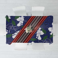 Samoan Culture Tablecloth Hibiscus and Ula Fala with Tapa Pattern Blue Color LT03 Blue - Polynesian Pride