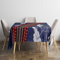 Samoan Culture Tablecloth Hibiscus and Ula Fala with Tapa Pattern Blue Color LT03 - Polynesian Pride