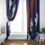 Samoan Culture Window Curtain Hibiscus and Ula Fala with Tapa Pattern Blue Color