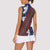 Samoan Culture Women Sleeveless Polo Shirt Hibiscus and Ula Fala with Tapa Pattern Blue Color