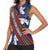 Samoan Culture Women Sleeveless Polo Shirt Hibiscus and Ula Fala with Tapa Pattern Blue Color