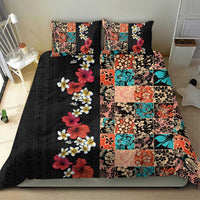 Hawaiian Hibiscus and Tropical Leaves Bedding Set Patchwork Grunge Abstract Vintage Style LT03 - Polynesian Pride