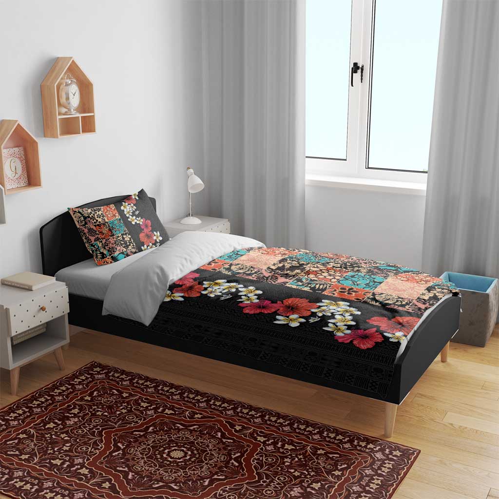 Hawaiian Hibiscus and Tropical Leaves Bedding Set Patchwork Grunge Abstract Vintage Style LT03 - Polynesian Pride