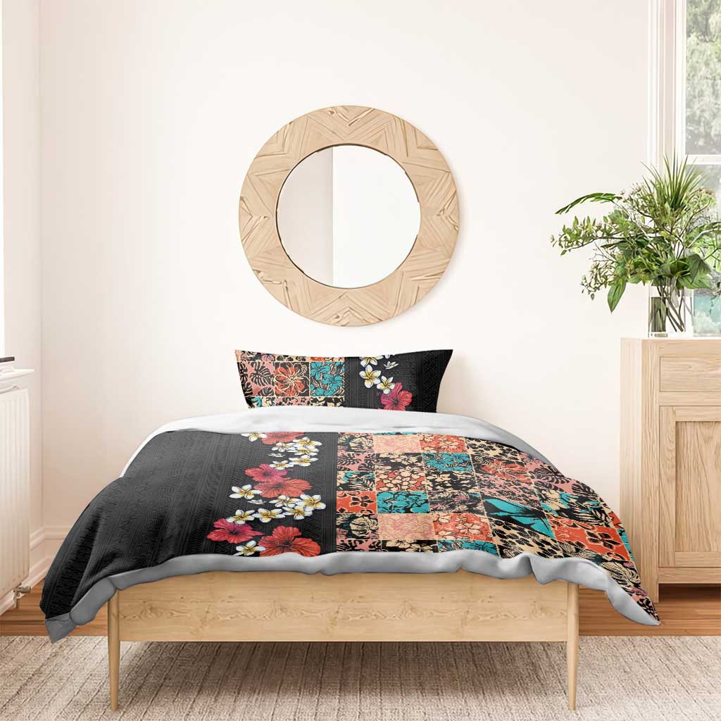 Hawaiian Hibiscus and Tropical Leaves Bedding Set Patchwork Grunge Abstract Vintage Style LT03 - Polynesian Pride