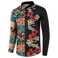 Hawaiian Hibiscus and Tropical Leaves Button Sweatshirt Patchwork Grunge Abstract Vintage Style LT03 - Polynesian Pride
