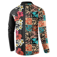 Hawaiian Hibiscus and Tropical Leaves Button Sweatshirt Patchwork Grunge Abstract Vintage Style LT03 - Polynesian Pride