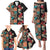 Hawaiian Hibiscus and Tropical Leaves Family Matching Puletasi and Hawaiian Shirt Patchwork Grunge Abstract Vintage Style