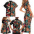 Hawaiian Hibiscus and Tropical Leaves Family Matching Short Sleeve Bodycon Dress and Hawaiian Shirt Patchwork Grunge Abstract Vintage Style