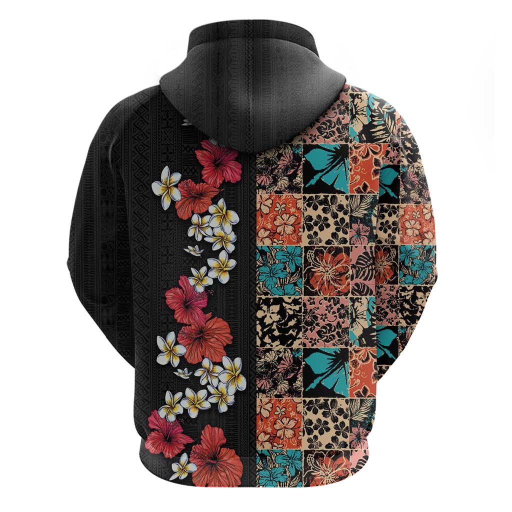 Hawaiian Hibiscus and Tropical Leaves Hoodie Patchwork Grunge Abstract Vintage Style LT03 - Polynesian Pride