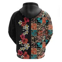 Hawaiian Hibiscus and Tropical Leaves Hoodie Patchwork Grunge Abstract Vintage Style LT03 - Polynesian Pride