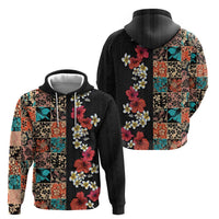 Hawaiian Hibiscus and Tropical Leaves Hoodie Patchwork Grunge Abstract Vintage Style LT03 - Polynesian Pride