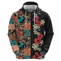Hawaiian Hibiscus and Tropical Leaves Hoodie Patchwork Grunge Abstract Vintage Style LT03 - Polynesian Pride
