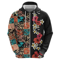 Hawaiian Hibiscus and Tropical Leaves Hoodie Patchwork Grunge Abstract Vintage Style LT03 - Polynesian Pride