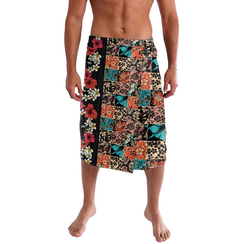 Hawaiian Hibiscus and Tropical Leaves Lavalava Patchwork Grunge Abstract Vintage Style