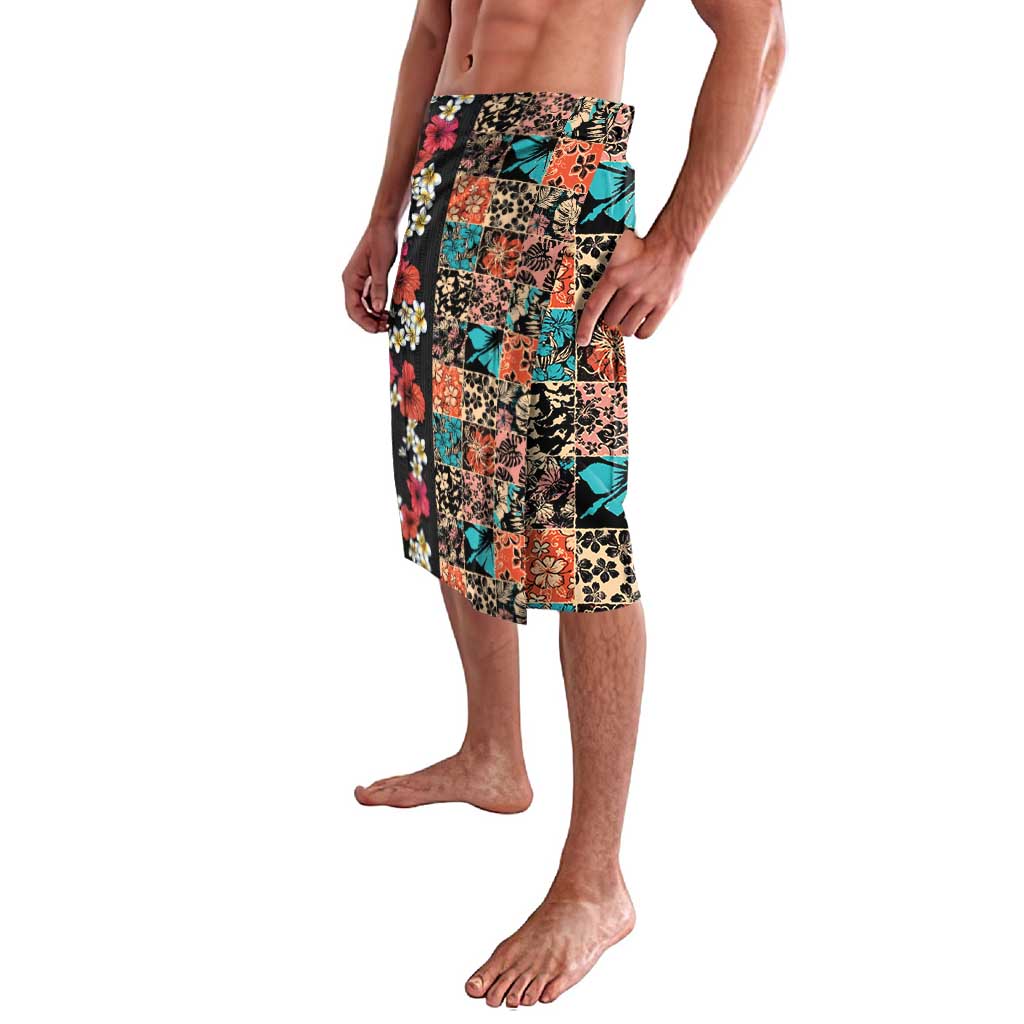 Hawaiian Hibiscus and Tropical Leaves Lavalava Patchwork Grunge Abstract Vintage Style LT03 - Polynesian Pride