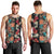 Hawaiian Hibiscus and Tropical Leaves Men Tank Top Patchwork Grunge Abstract Vintage Style