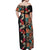 Hawaiian Hibiscus and Tropical Leaves Off Shoulder Maxi Dress Patchwork Grunge Abstract Vintage Style