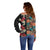 Hawaiian Hibiscus and Tropical Leaves Off Shoulder Sweater Patchwork Grunge Abstract Vintage Style