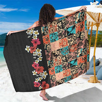Hawaiian Hibiscus and Tropical Leaves Sarong Patchwork Grunge Abstract Vintage Style LT03 One Size 44 x 66 inches Black - Polynesian Pride