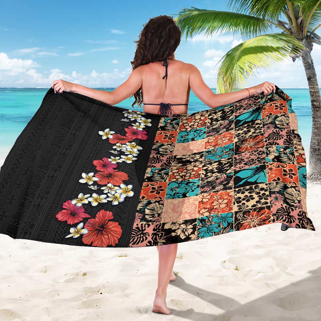 Hawaiian Hibiscus and Tropical Leaves Sarong Patchwork Grunge Abstract Vintage Style LT03 - Polynesian Pride