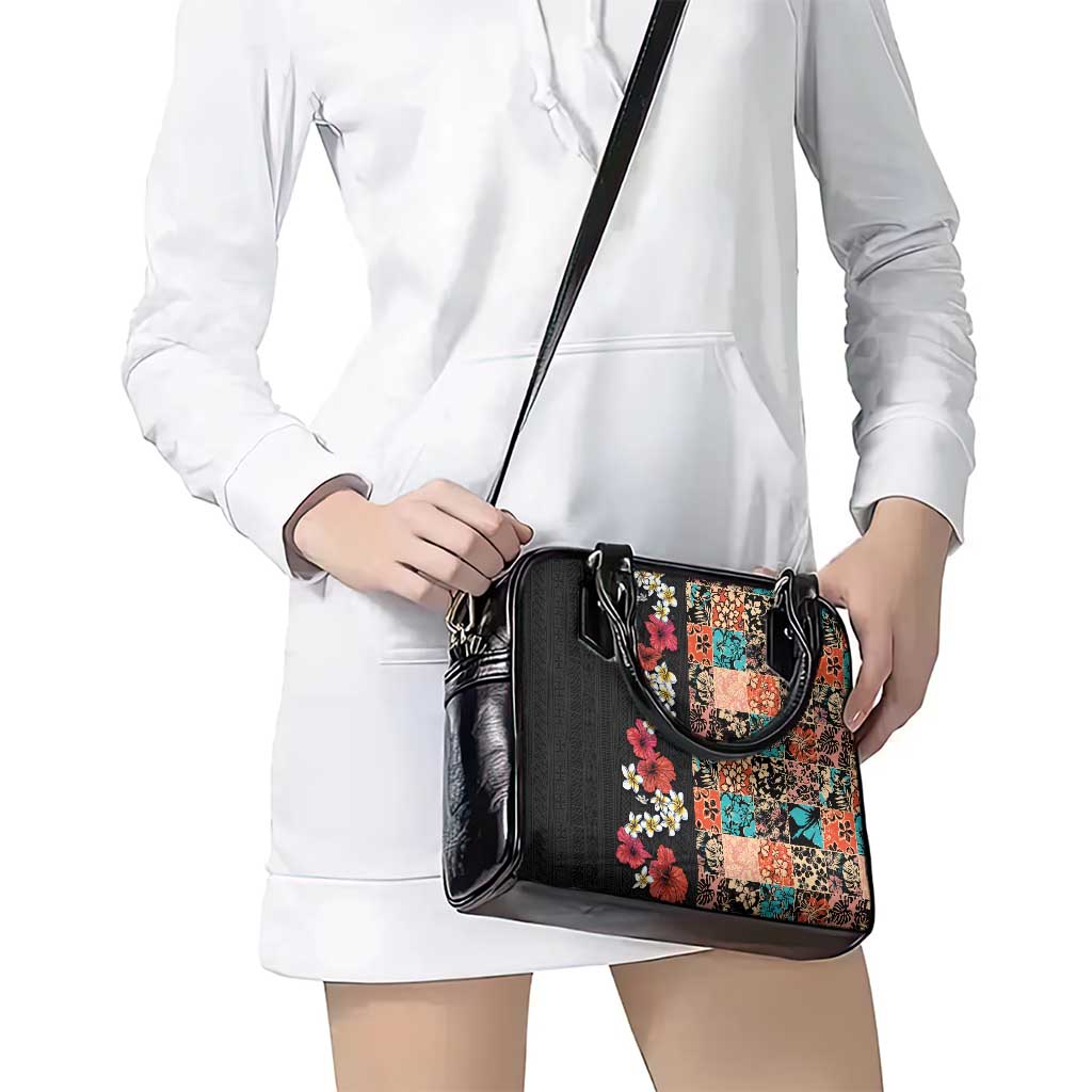 Hawaiian Hibiscus and Tropical Leaves Shoulder Handbag Patchwork Grunge Abstract Vintage Style LT03 - Polynesian Pride