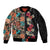 Hawaiian Hibiscus and Tropical Leaves Sleeve Zip Bomber Jacket Patchwork Grunge Abstract Vintage Style