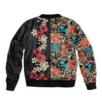 Hawaiian Hibiscus and Tropical Leaves Sleeve Zip Bomber Jacket Patchwork Grunge Abstract Vintage Style LT03 - Polynesian Pride