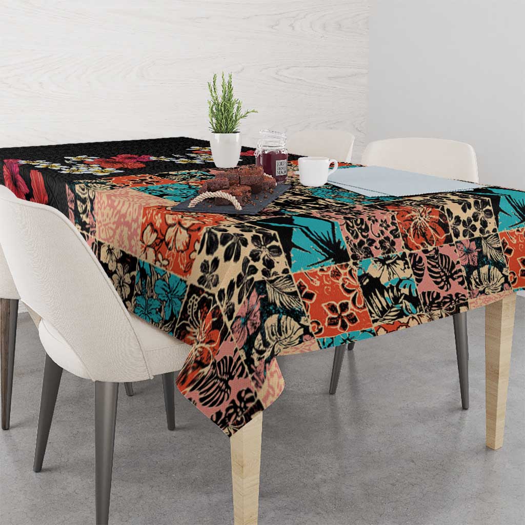 Hawaiian Hibiscus and Tropical Leaves Tablecloth Patchwork Grunge Abstract Vintage Style LT03 - Polynesian Pride