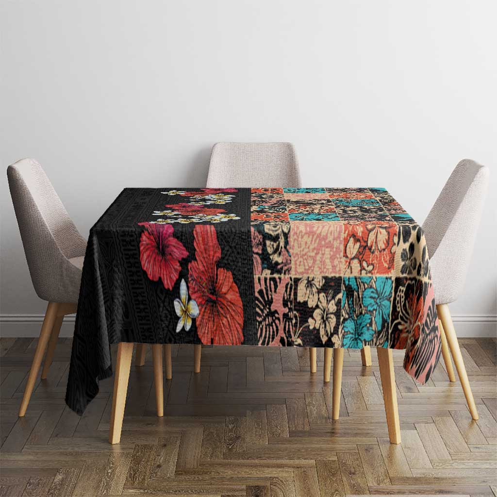 Hawaiian Hibiscus and Tropical Leaves Tablecloth Patchwork Grunge Abstract Vintage Style LT03 - Polynesian Pride