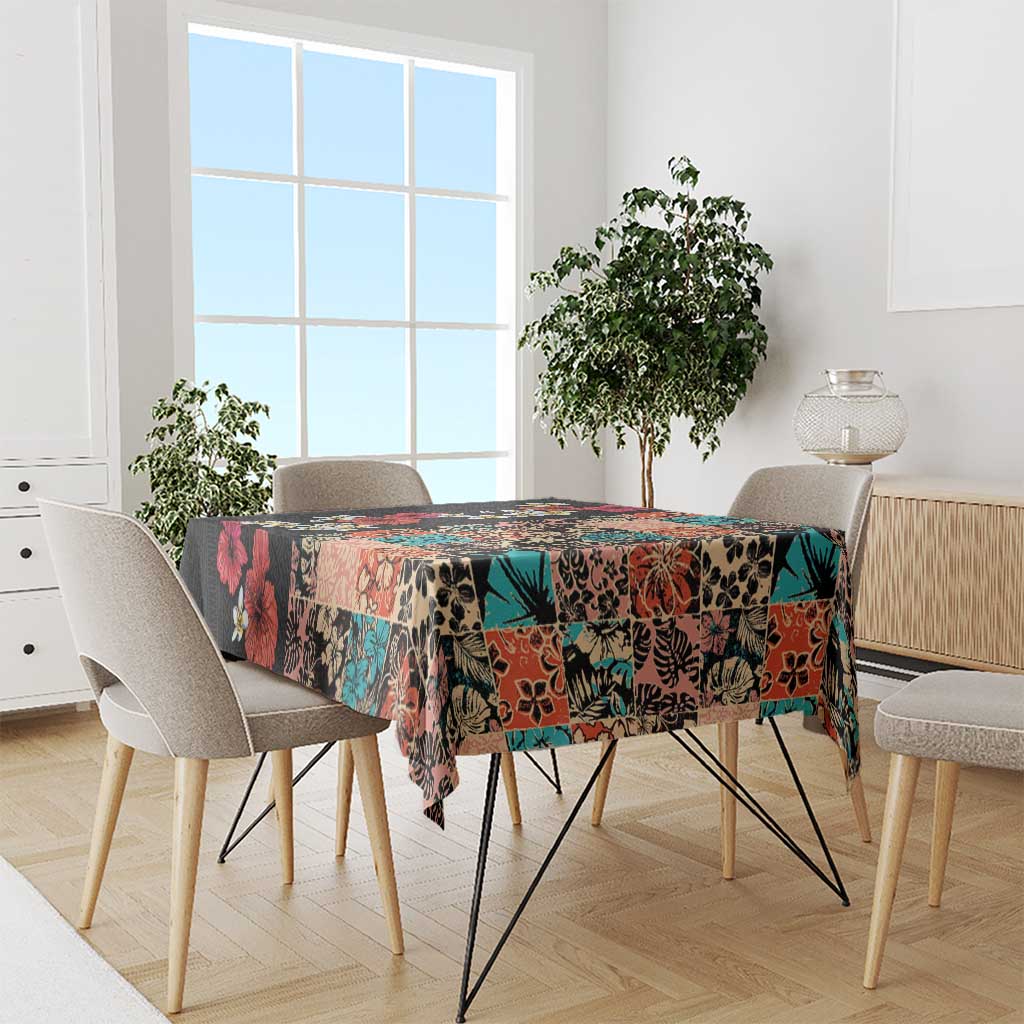 Hawaiian Hibiscus and Tropical Leaves Tablecloth Patchwork Grunge Abstract Vintage Style LT03 - Polynesian Pride