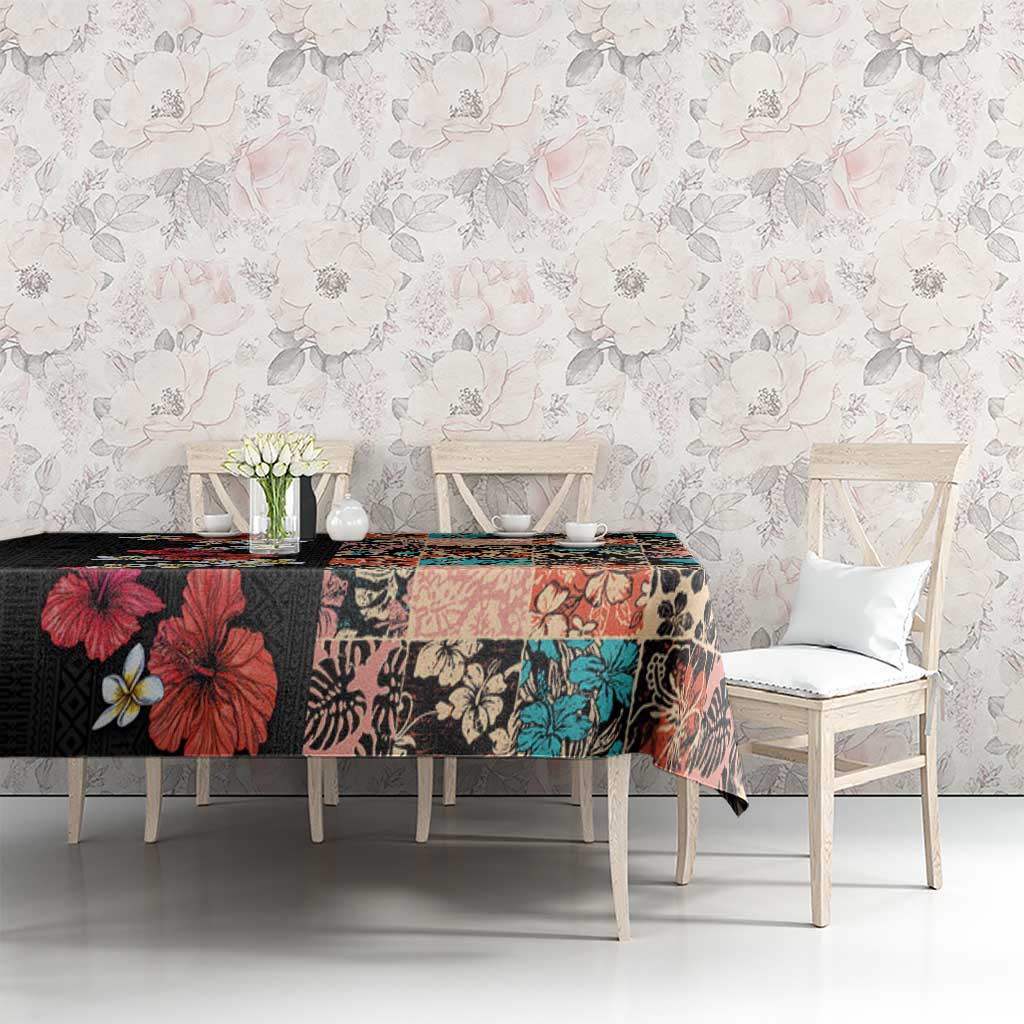 Hawaiian Hibiscus and Tropical Leaves Tablecloth Patchwork Grunge Abstract Vintage Style LT03 - Polynesian Pride