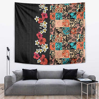 Hawaiian Hibiscus and Tropical Leaves Tapestry Patchwork Grunge Abstract Vintage Style LT03 Black - Polynesian Pride
