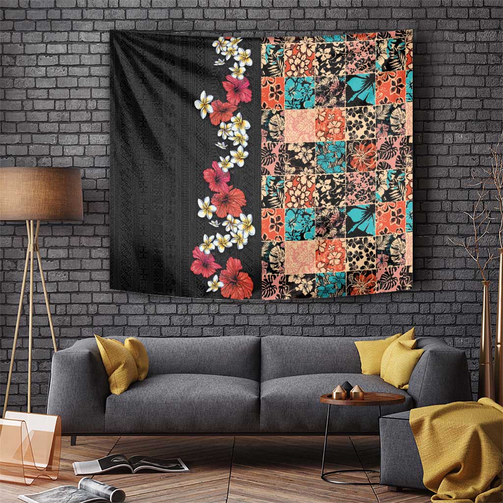 Hawaiian Hibiscus and Tropical Leaves Tapestry Patchwork Grunge Abstract Vintage Style LT03 - Polynesian Pride