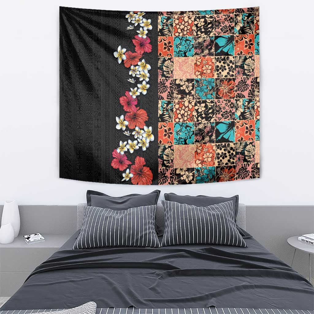 Hawaiian Hibiscus and Tropical Leaves Tapestry Patchwork Grunge Abstract Vintage Style LT03 - Polynesian Pride