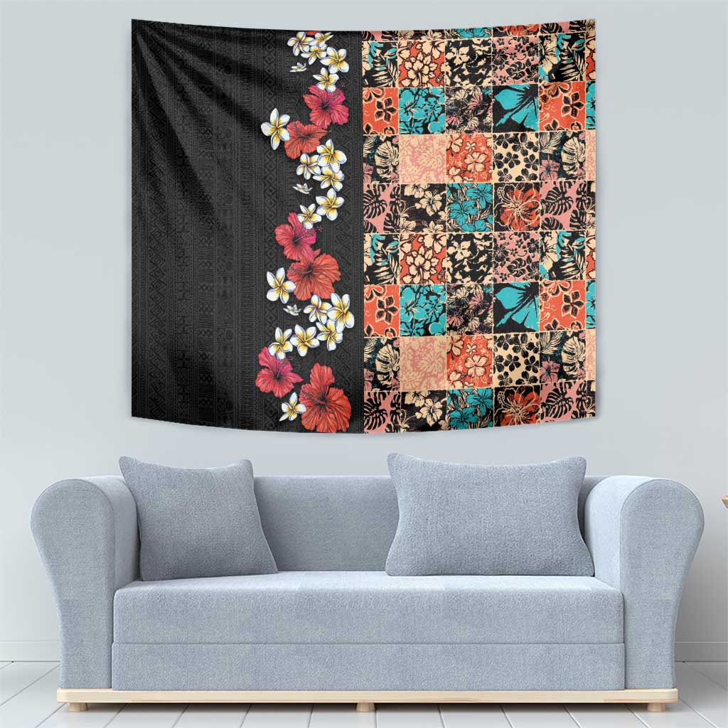Hawaiian Hibiscus and Tropical Leaves Tapestry Patchwork Grunge Abstract Vintage Style LT03 - Polynesian Pride