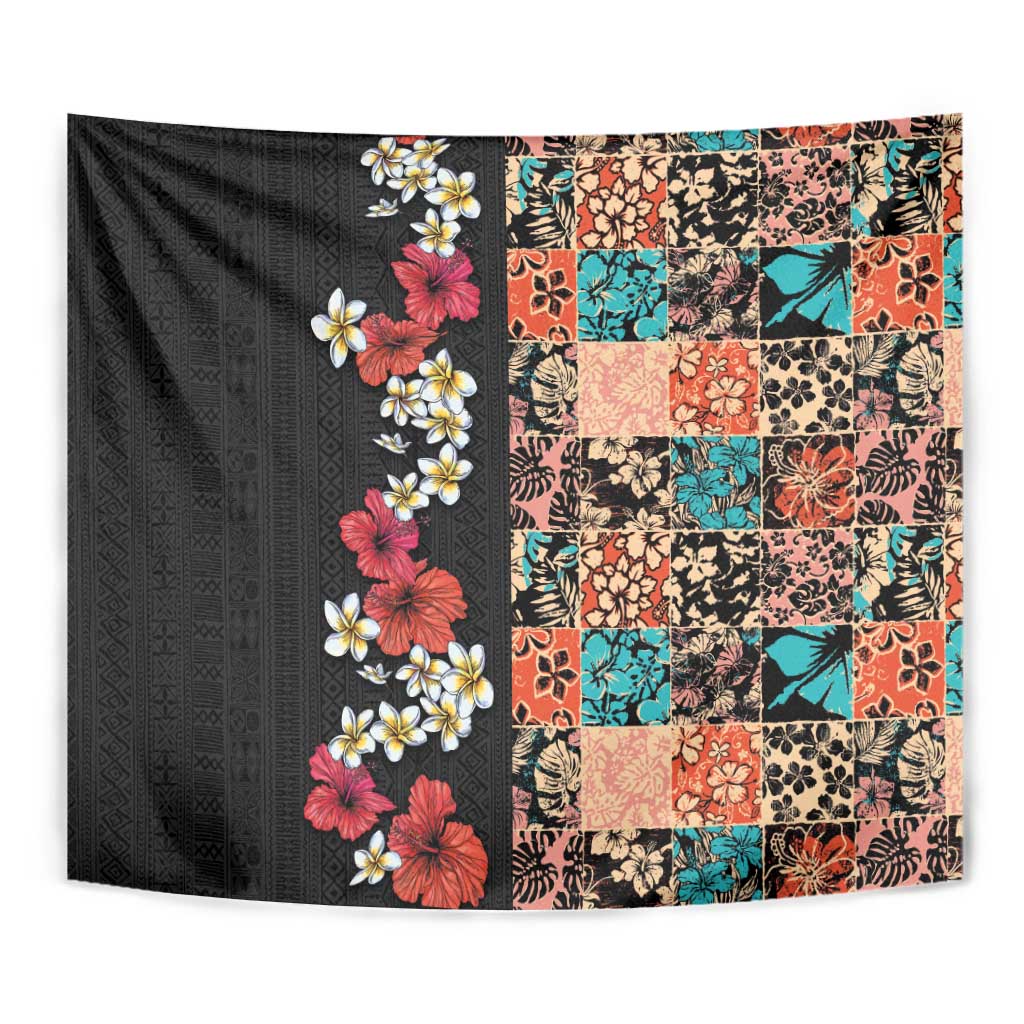 Hawaiian Hibiscus and Tropical Leaves Tapestry Patchwork Grunge Abstract Vintage Style LT03 - Polynesian Pride