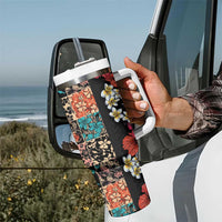Hawaiian Hibiscus and Tropical Leaves Tumbler With Handle Patchwork Grunge Abstract Vintage Style LT03 - Polynesian Pride