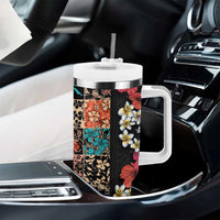 Hawaiian Hibiscus and Tropical Leaves Tumbler With Handle Patchwork Grunge Abstract Vintage Style LT03 - Polynesian Pride