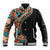 Hawaiian Hibiscus and Tropical Leaves Baseball Jacket Patchwork Grunge Abstract and Tapa Tribal Pattern Half Style