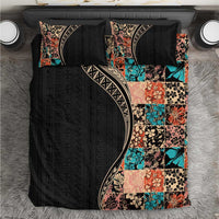 Hawaiian Hibiscus and Tropical Leaves Bedding Set Patchwork Grunge Abstract and Tapa Tribal Pattern Half Style LT03 Black - Polynesian Pride