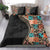 Hawaiian Hibiscus and Tropical Leaves Bedding Set Patchwork Grunge Abstract and Tapa Tribal Pattern Half Style