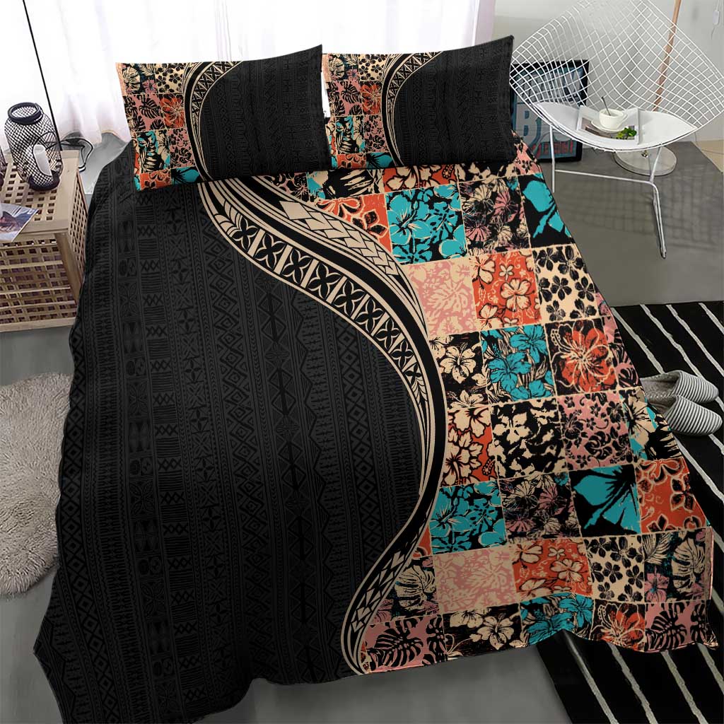 Hawaiian Hibiscus and Tropical Leaves Bedding Set Patchwork Grunge Abstract and Tapa Tribal Pattern Half Style LT03 - Polynesian Pride