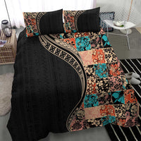 Hawaiian Hibiscus and Tropical Leaves Bedding Set Patchwork Grunge Abstract and Tapa Tribal Pattern Half Style LT03 - Polynesian Pride