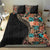 Hawaiian Hibiscus and Tropical Leaves Bedding Set Patchwork Grunge Abstract and Tapa Tribal Pattern Half Style