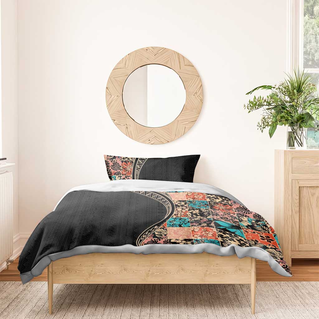 Hawaiian Hibiscus and Tropical Leaves Bedding Set Patchwork Grunge Abstract and Tapa Tribal Pattern Half Style LT03 - Polynesian Pride
