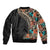 Hawaiian Hibiscus and Tropical Leaves Bomber Jacket Patchwork Grunge Abstract and Tapa Tribal Pattern Half Style