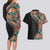 Hawaiian Hibiscus and Tropical Leaves Couples Matching Long Sleeve Bodycon Dress and Hawaiian Shirt Patchwork Grunge Abstract and Tapa Tribal Pattern Half Style